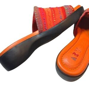 Art Effects Beaded Bright Colors Orange Boho Hippie‎ Funky Summer Sandals Size 6